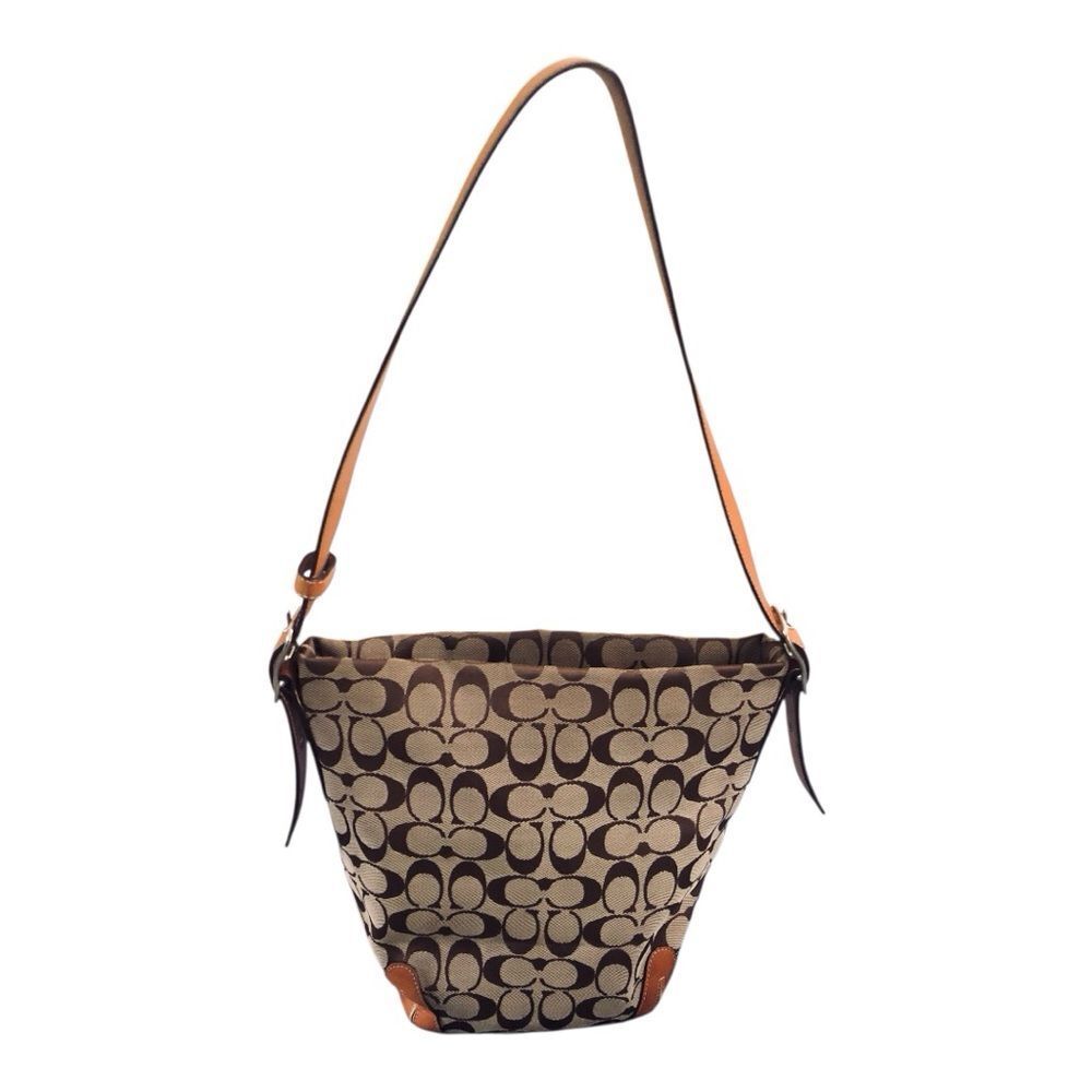 Vintage Coach Brown Signature Canvas Hobo Bucket Bag